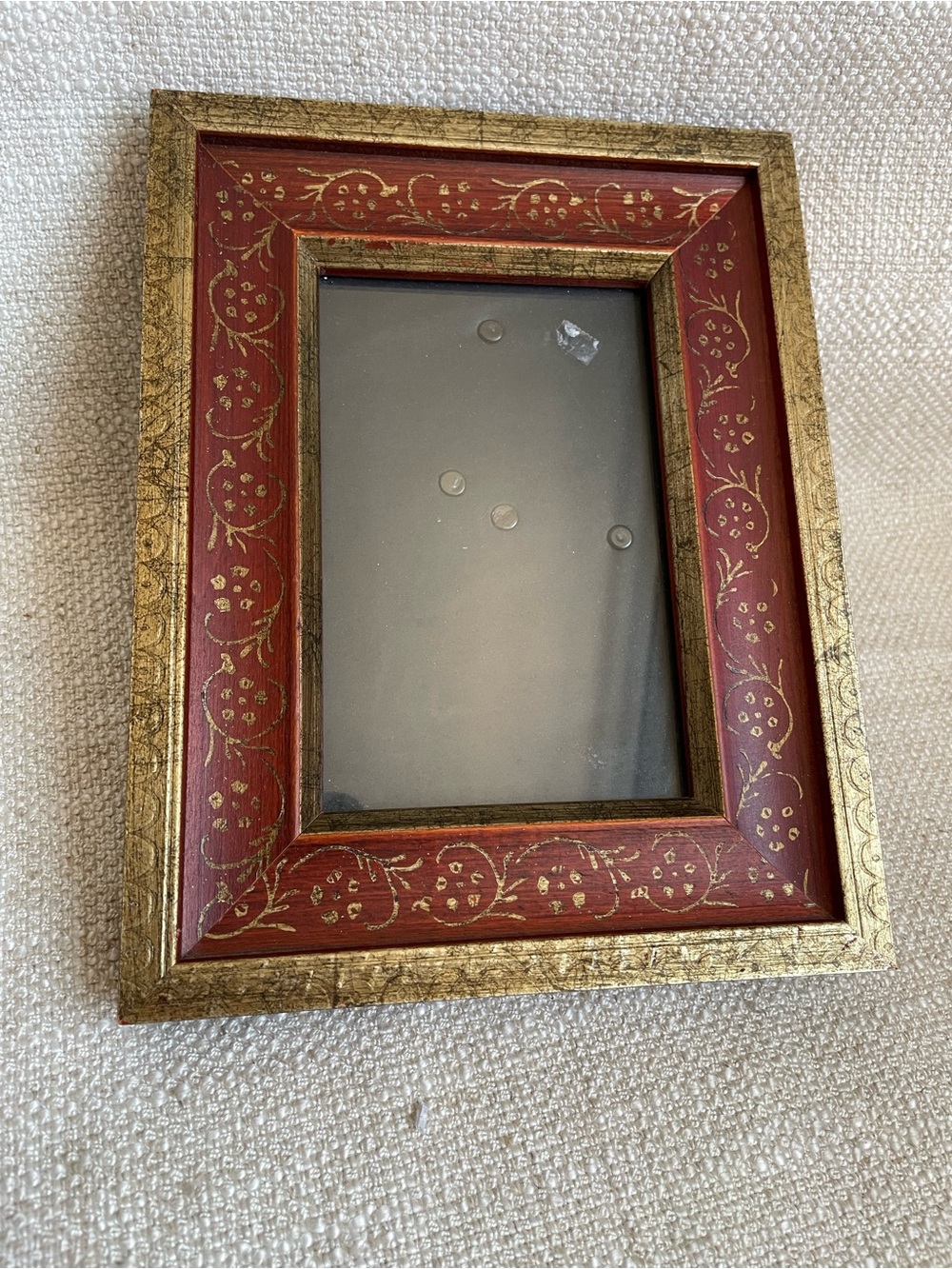Vintage Ornate Handcrafted Red and Gold Decorative Picture Frame Fits 4x6" Photo